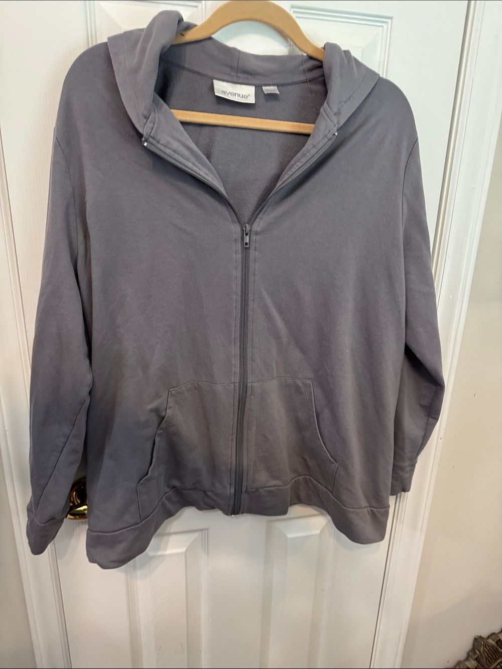 Avenue Gray Hooded Zip-Up Bomber Jacket